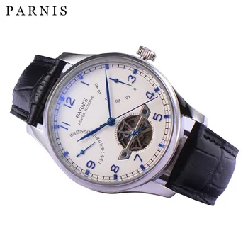Модные мужские механические часы Parnis в серебристом корпусе 43 мм с автоматическим управлением, календарь, запас хода, часы с турбийоном, reloj hombre Clock
