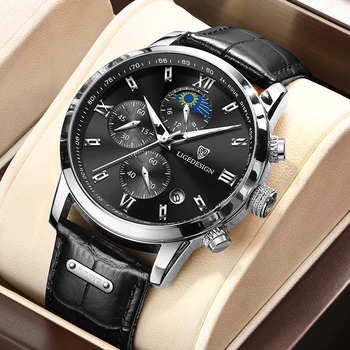 Мужские часы LIGE, деловые модные мужские часы, брендовые Роскошные кожаные наручные часы, кварцевый хронограф, водонепроницаемые часы, часы с датой.